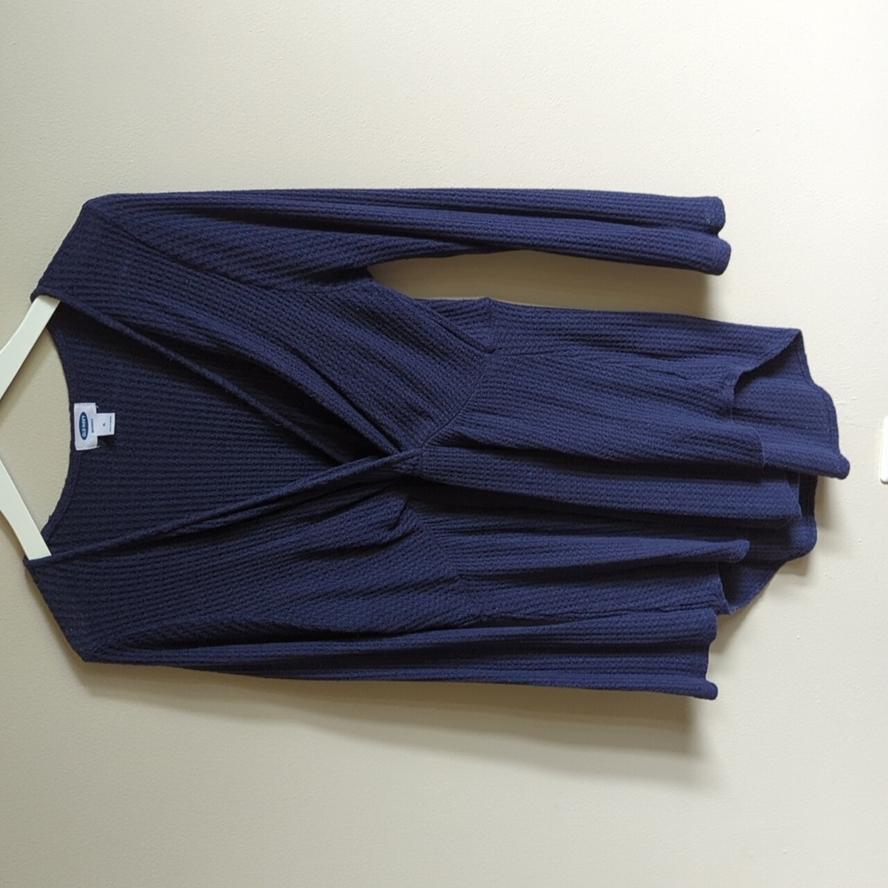 Old Navy Maternity Wrap Front Empire Waist Navy Waffle Weave Top XL flattering